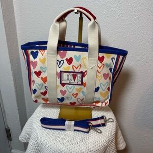 BRIGHTON Mini Canvas Tote Crossbody Bag Colorful Heart Pattern Tote Bag